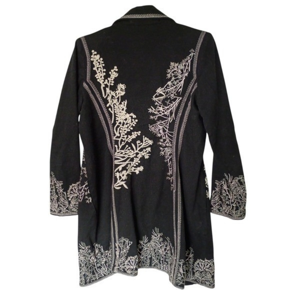 Paparazzi Womens Coat Sz S Embroidered Black Jacket Long Sleeves Y2K Bohemian - Picture 4 of 16